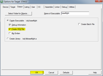 Enable .HEX-File generation