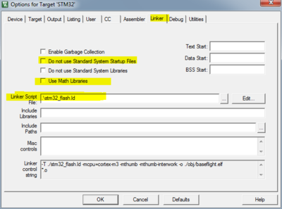 Linker Tab settings - change this to file stm32_flash_gcc.ld